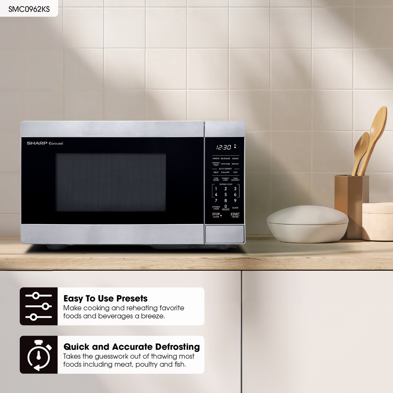 0.9 Cu. Ft. 900w Stainless Steel Countertop Microwave Oven view 9