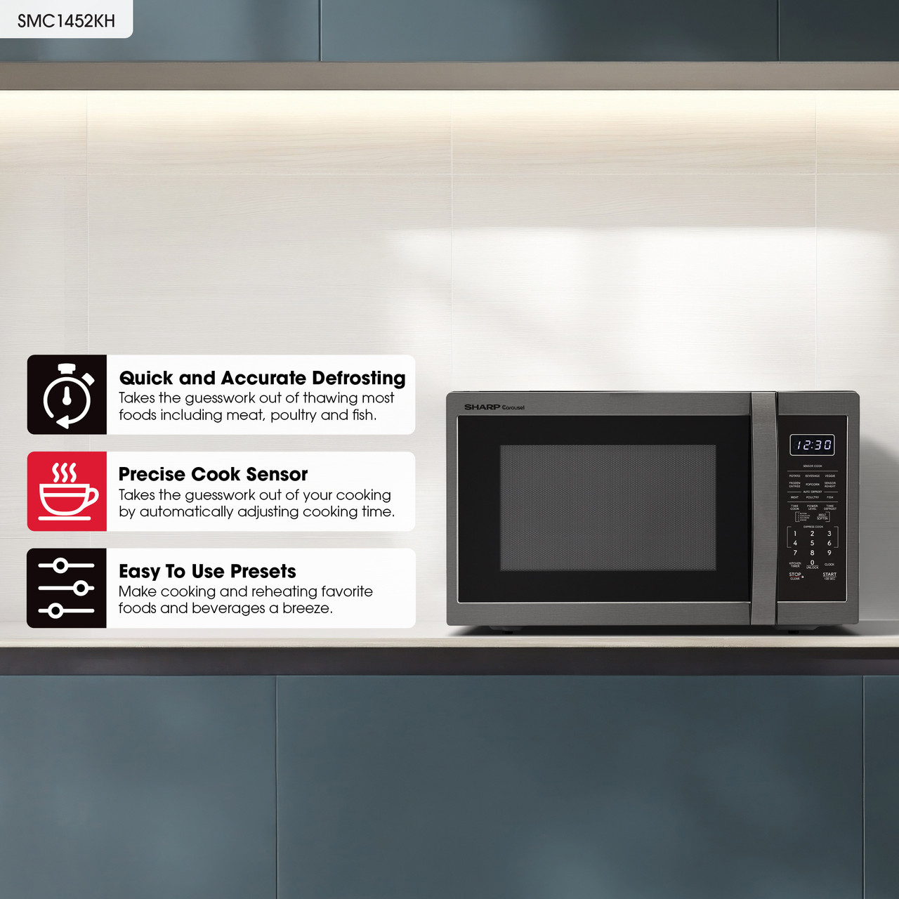 1.4 Cu. Ft. 1100w Black Stainless Steel Countertop Microwave Oven view 15
