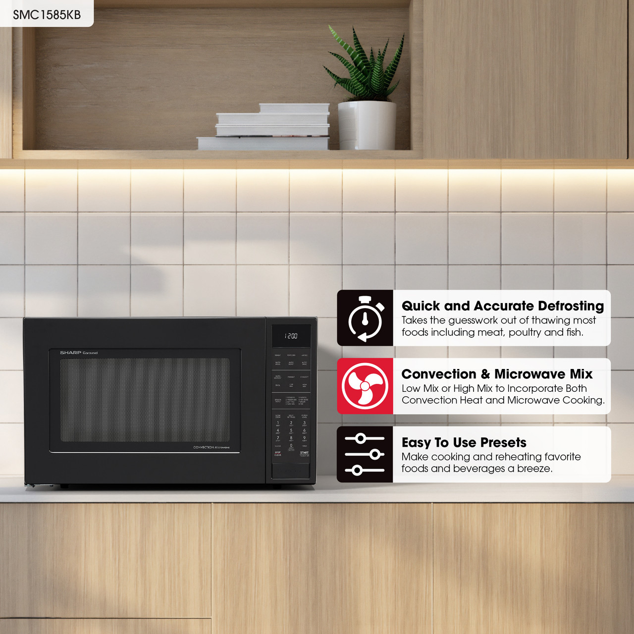 1.5 Cu. Ft. 900w Black Convection Countertop Microwave Oven view 18