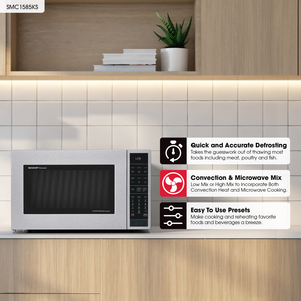 1.5 Cu. Ft. 900w Stainless Steel Convection Countertop Microwave Oven view 16
