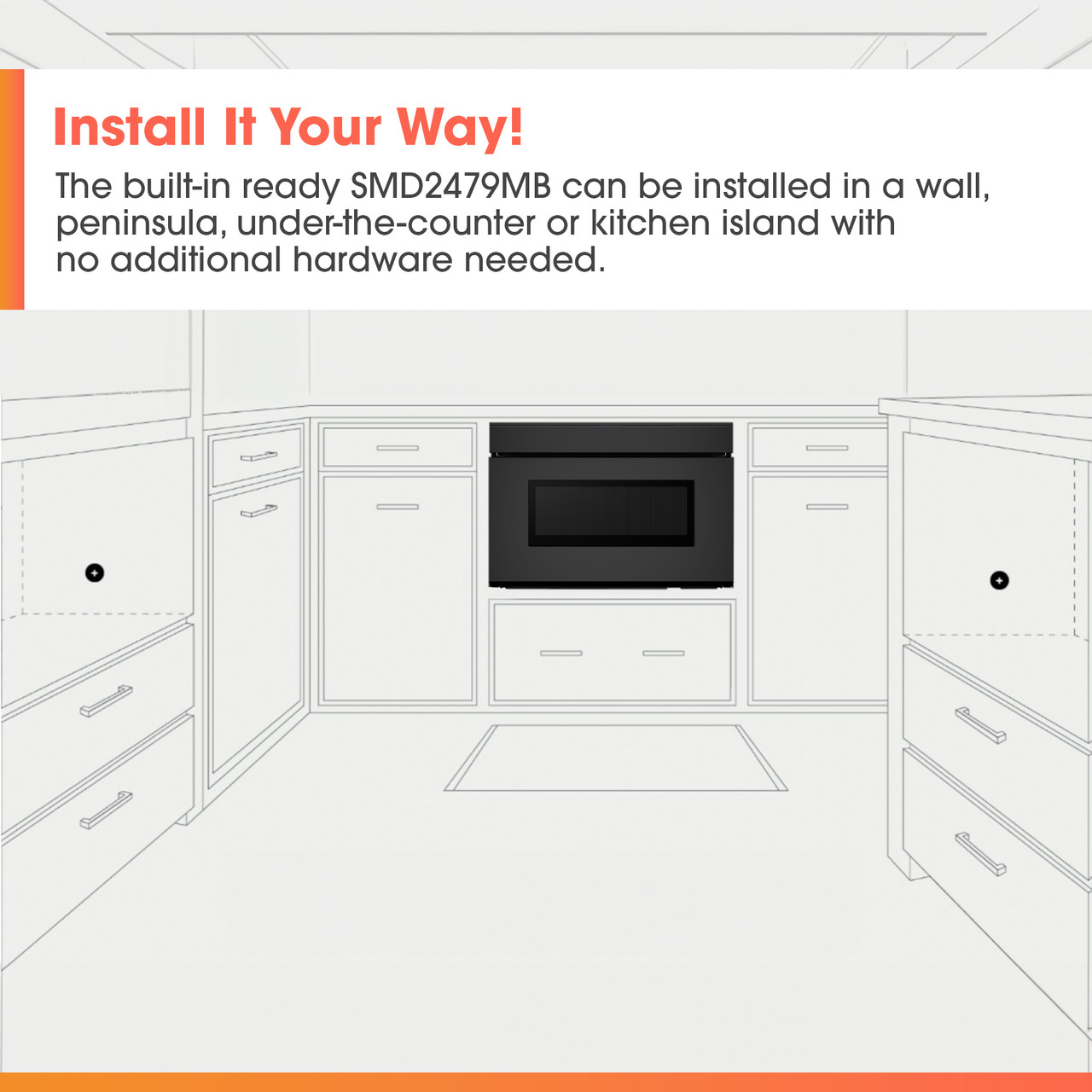 24 In. 1.2 Cu. Ft. Deco Series Built-in Smart Microwave Drawer™ Oven With Easy Wave Open In Black SMD2479MB