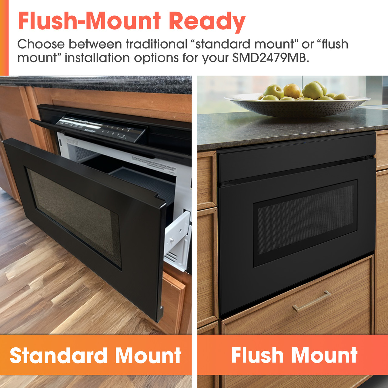 24 In. 1.2 Cu. Ft. Deco Series Built-in Smart Microwave Drawer™ Oven With Easy Wave Open In Black SMD2479MB