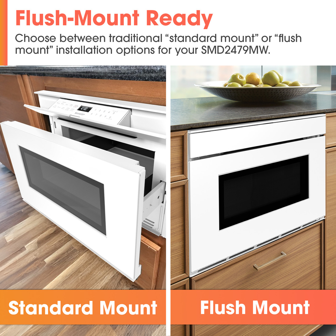 24 In. 1.2 Cu. Ft. Deco Series Built-in Smart Microwave Drawer™ Oven With Easy Wave Open In White SMD2479MW