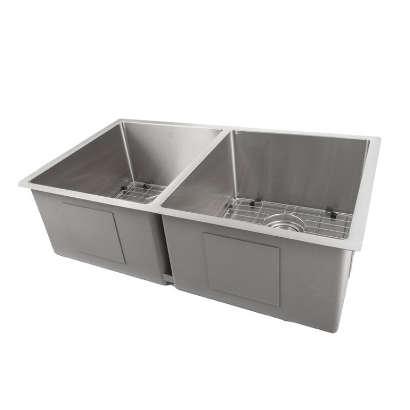 33 In. Anton Undermount Double Bowl Stainless Steel Kitchen Sink With Bottom Grid SR50D33