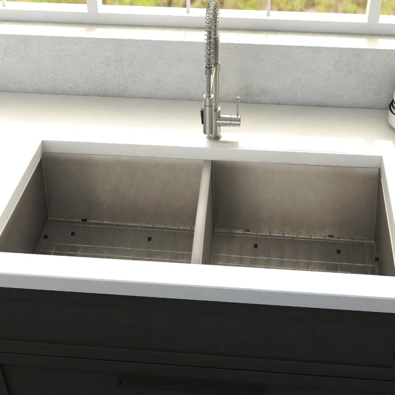 33 In. Anton Undermount Double Bowl Stainless Steel Kitchen Sink With Bottom Grid SR50D33