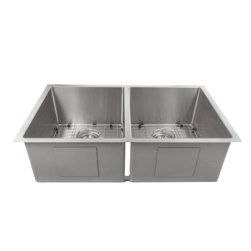 33 In. Anton Undermount Double Bowl Stainless Steel Kitchen Sink With Bottom Grid SR50D33