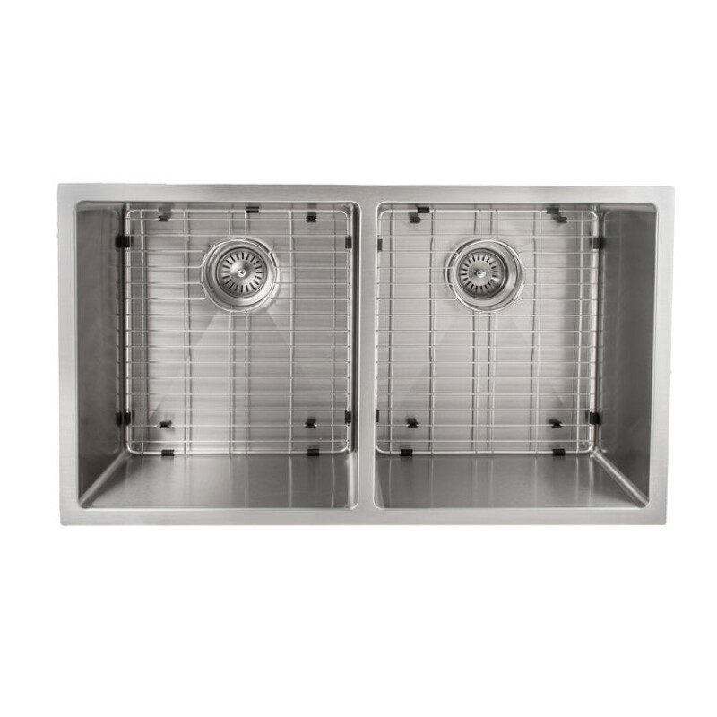 33 In. Anton Undermount Double Bowl Stainless Steel Kitchen Sink With Bottom Grid SR50D33