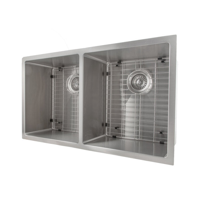 33 In. Anton Undermount Double Bowl Stainless Steel Kitchen Sink With Bottom Grid SR50D33