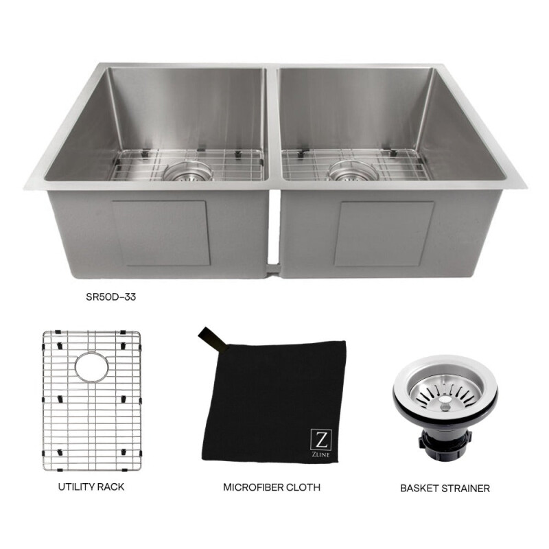 33 In. Anton Undermount Double Bowl Stainless Steel Kitchen Sink With Bottom Grid SR50D33