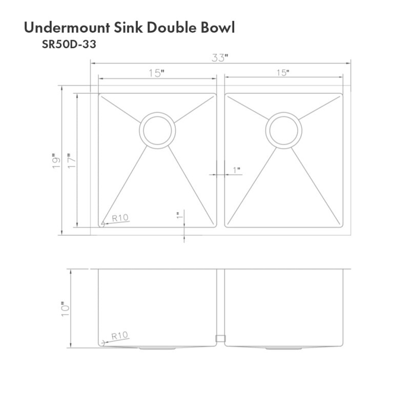 33 In. Anton Undermount Double Bowl Stainless Steel Kitchen Sink With Bottom Grid SR50D33