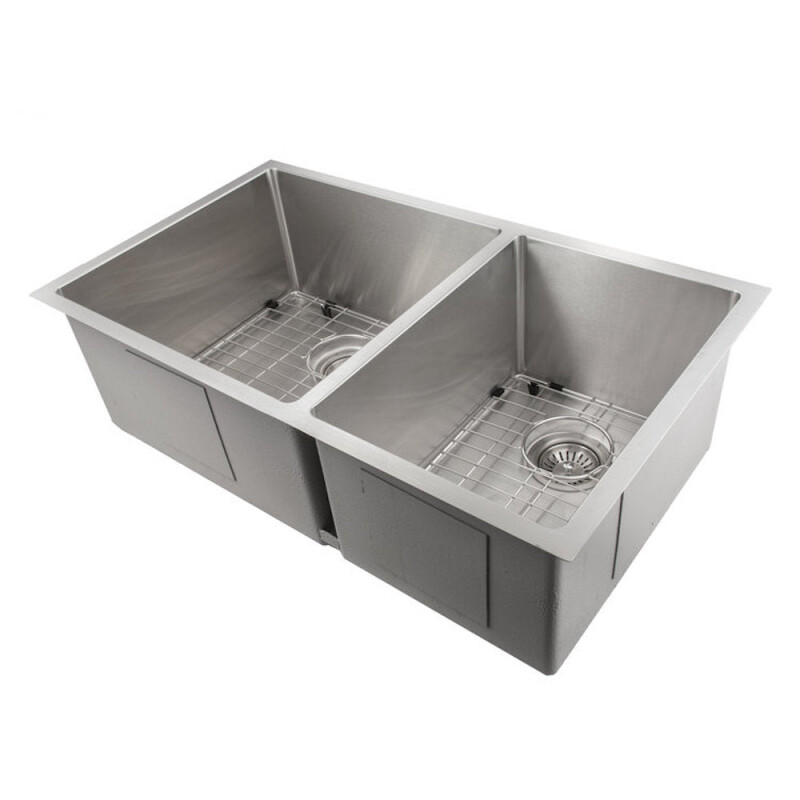 33 In. Chamonix Undermount Double Bowl Stainless Steel Kitchen Sink With Bottom Grid SR60D33