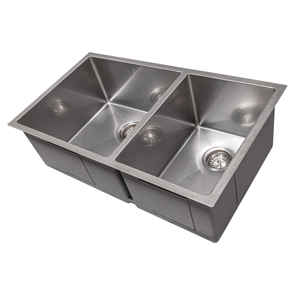 33 In. Chamonix Undermount Double Bowl Satin Stainless Steel Kitchen Sink With Bottom Grid SR60D33S
