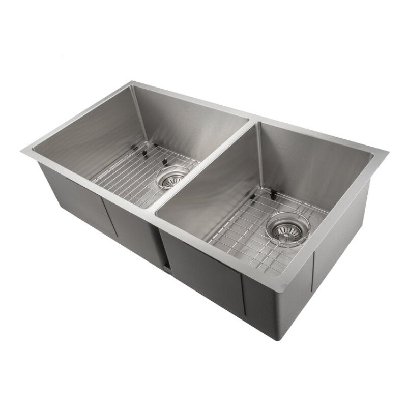 36 In. Chamonix Undermount Double Bowl Stainless Steel Kitchen Sink With Bottom Grid SR60D36