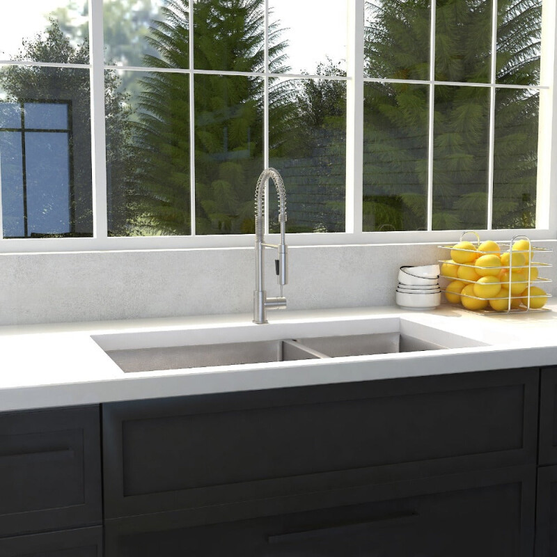 36 In. Chamonix Undermount Double Bowl Stainless Steel Kitchen Sink With Bottom Grid SR60D36