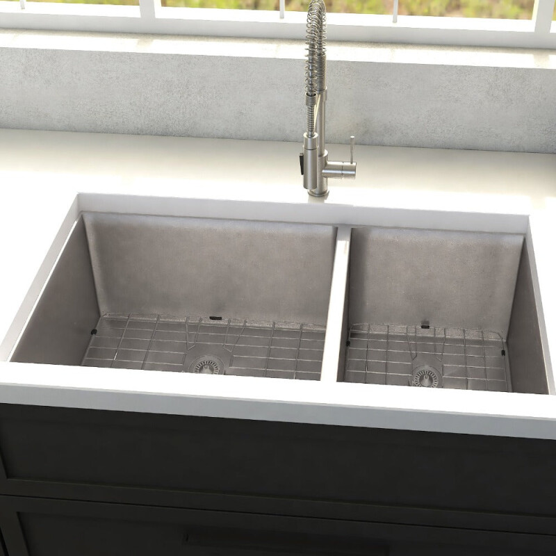 36 In. Chamonix Undermount Double Bowl Stainless Steel Kitchen Sink With Bottom Grid SR60D36