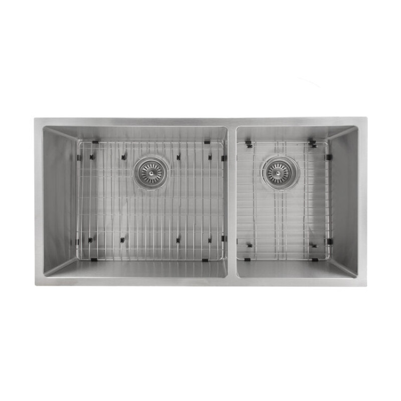 36 In. Chamonix Undermount Double Bowl Stainless Steel Kitchen Sink With Bottom Grid SR60D36
