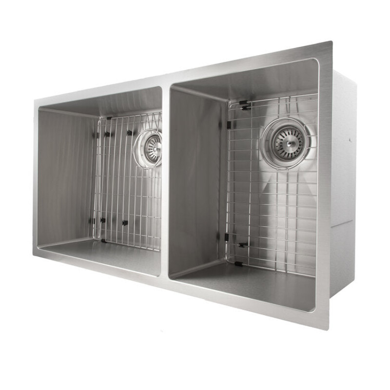 36 In. Chamonix Undermount Double Bowl Stainless Steel Kitchen Sink With Bottom Grid SR60D36