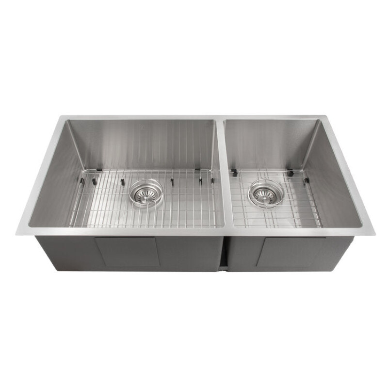 36 In. Chamonix Undermount Double Bowl Stainless Steel Kitchen Sink With Bottom Grid SR60D36