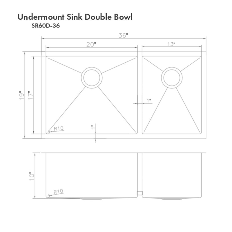 36 In. Chamonix Undermount Double Bowl Stainless Steel Kitchen Sink With Bottom Grid SR60D36