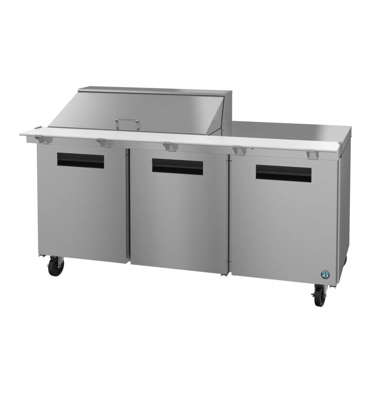 Refrigerator, Three Section Mega Top Prep Table, Stainless Doors SR72B18M