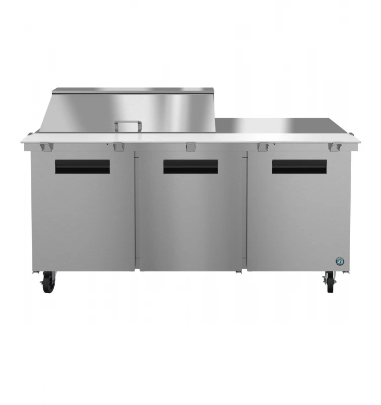 Refrigerator, Three Section Mega Top Prep Table, Stainless Doors SR72B18M