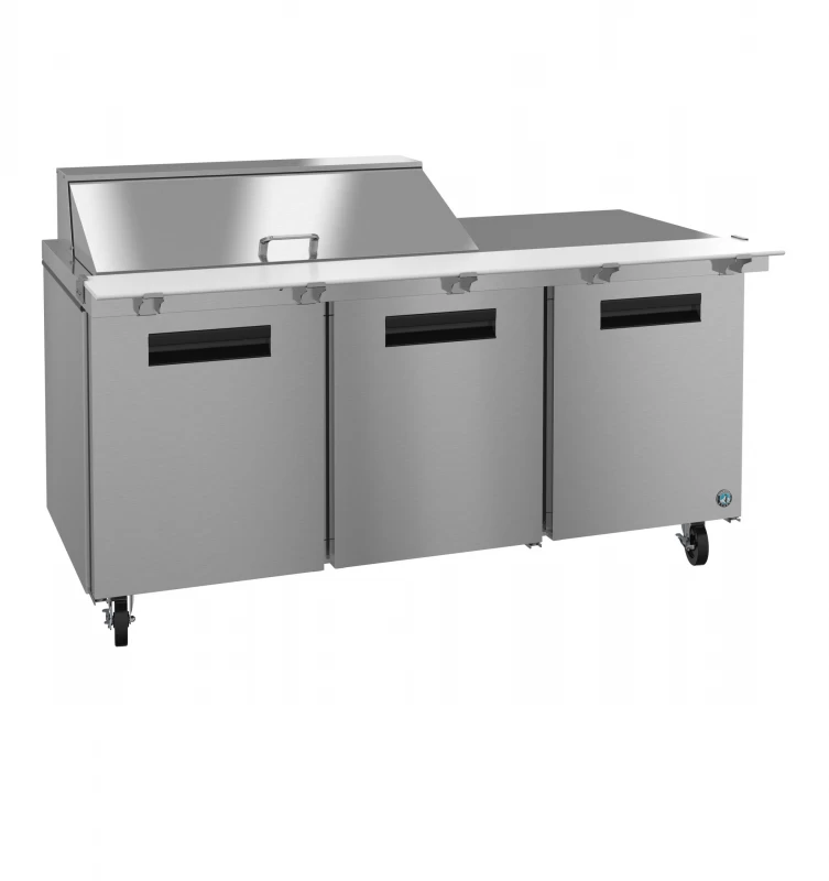 Refrigerator, Three Section Mega Top Prep Table, Stainless Doors SR72B18M