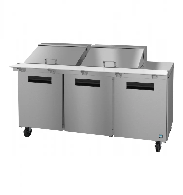 Refrigerator, Three Section Mega Top Prep Table, Stainless Doors SR72B24M