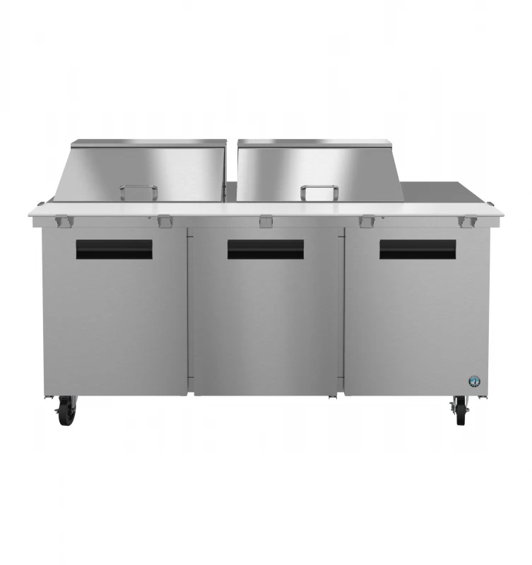 Refrigerator, Three Section Mega Top Prep Table, Stainless Doors SR72B24M