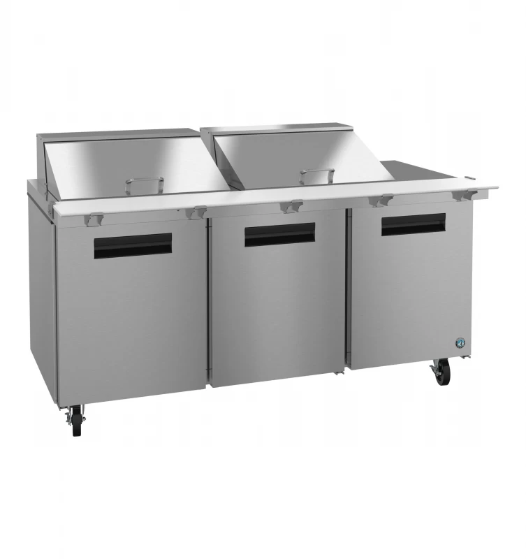 Refrigerator, Three Section Mega Top Prep Table, Stainless Doors SR72B24M