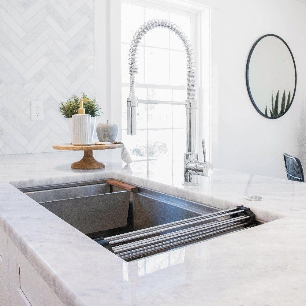 Sierra Pull Down Spring Single Handle Kitchen Faucet In Chrome SRAKFCH