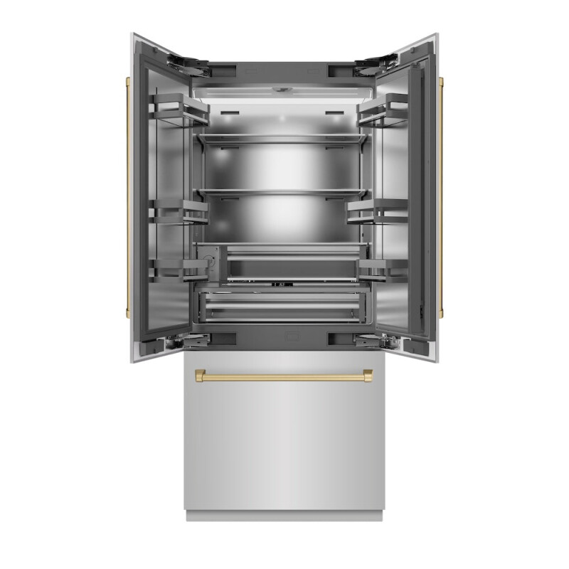 Autograph Edition 36 In. 19.6 Cu. Ft. French Door Built-in Bottom Freezer Refrigerator With Water Dispenser And Ice Maker In Stainless Steel With Stainless Steel Interior And Champagne Bronze SRBIVZ30436CB