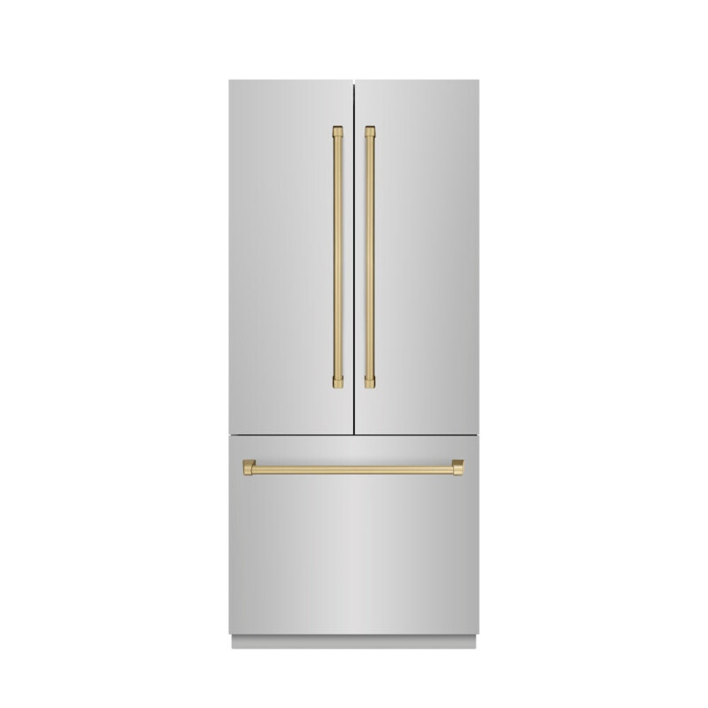 Autograph Edition 36 In. 19.6 Cu. Ft. French Door Built-in Bottom Freezer Refrigerator With Water Dispenser And Ice Maker In Stainless Steel With Stainless Steel Interior And Champagne Bronze SRBIVZ30436CB