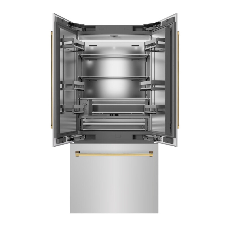 Autograph Edition 36 In. 19.6 Cu. Ft. French Door Built-in Bottom Freezer Refrigerator With Water Dispenser And Ice Maker In Stainless Steel With Stainless Steel Interior And Polished Gold Ac