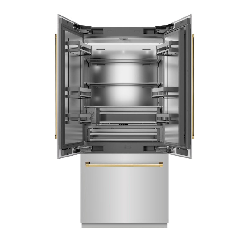 Autograph Edition 36 In. 19.6 Cu. Ft. French Door Built-in Bottom Freezer Refrigerator With Water Dispenser And Ice Maker In Stainless Steel With Stainless Steel Interior And Polished Gold Ac SRBIVZ30436G