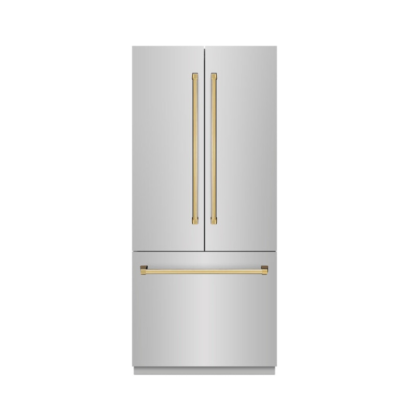 Autograph Edition 36 In. 19.6 Cu. Ft. French Door Built-in Bottom Freezer Refrigerator With Water Dispenser And Ice Maker In Stainless Steel With Stainless Steel Interior And Polished Gold Ac SRBIVZ30436G