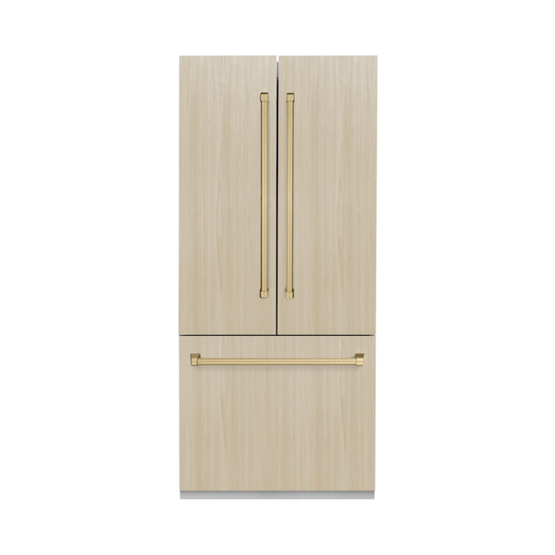 Autograph Edition 36 In. 19.6 Cu. Ft. Panel Ready French Door Built-in Bottom Freezer Refrigerator With Water Dispenser And Ice Maker With Stainless Steel Interior And Champagne Bronze Accent SRBIVZ36CB