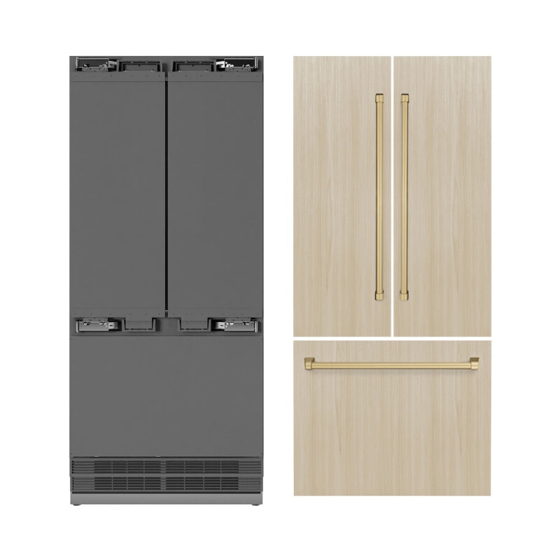 Autograph Edition 36 In. 19.6 Cu. Ft. Panel Ready French Door Built-in Bottom Freezer Refrigerator With Water Dispenser And Ice Maker With Stainless Steel Interior And Champagne Bronze Accent SRBIVZ36CB