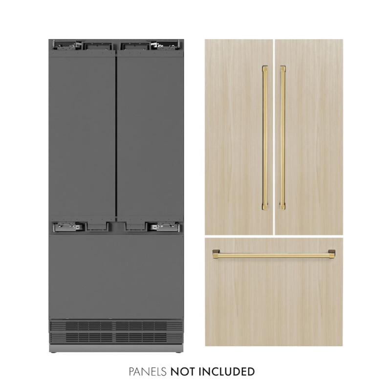 Autograph Edition 36 In. 19.6 Cu. Ft. Panel Ready French Door Built-in Bottom Freezer Refrigerator With Water Dispenser And Ice Maker With Stainless Steel Interior And Polished Gold Accents SRBIVZ36G