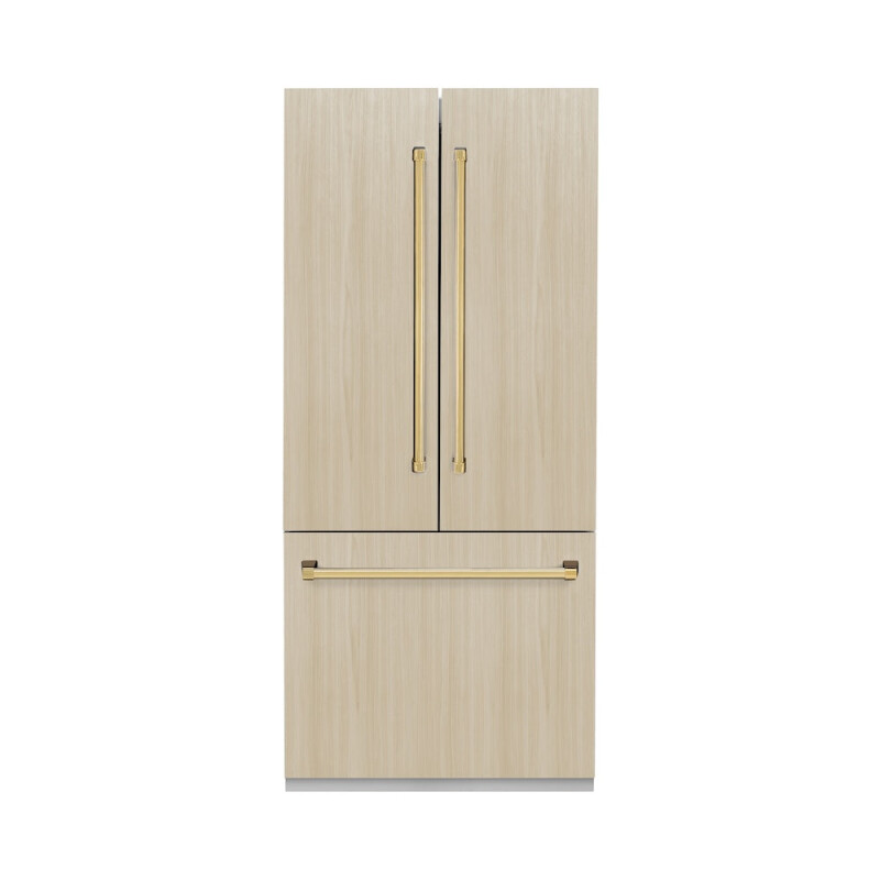 Autograph Edition 36 In. 19.6 Cu. Ft. Panel Ready French Door Built-in Bottom Freezer Refrigerator With Water Dispenser And Ice Maker With Stainless Steel Interior And Polished Gold Accents SRBIVZ36G