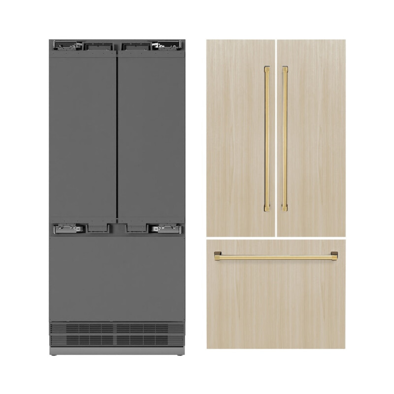 Autograph Edition 36 In. 19.6 Cu. Ft. Panel Ready French Door Built-in Bottom Freezer Refrigerator With Water Dispenser And Ice Maker With Stainless Steel Interior And Polished Gold Accents SRBIVZ36G