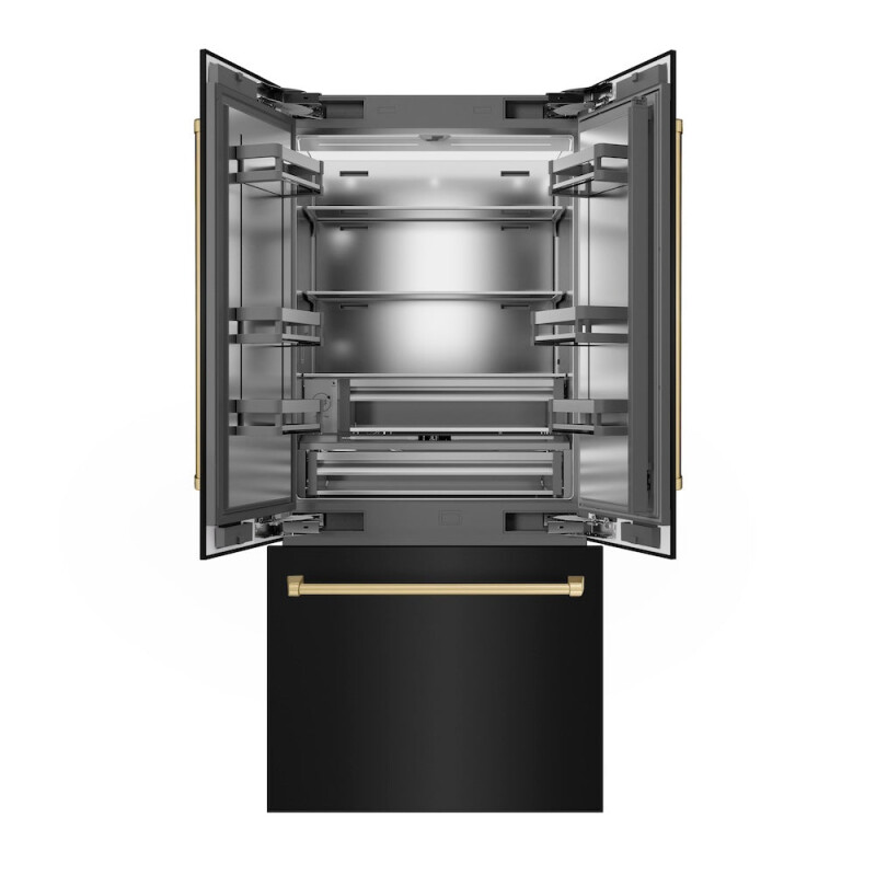 Autograph Edition 36 In. 19.6 Cu. Ft. French Door Built-in Bottom Freezer Refrigerator With Water Dispenser And Ice Maker In Black Stainless Steel With Stainless Steel Interior And Champagne 