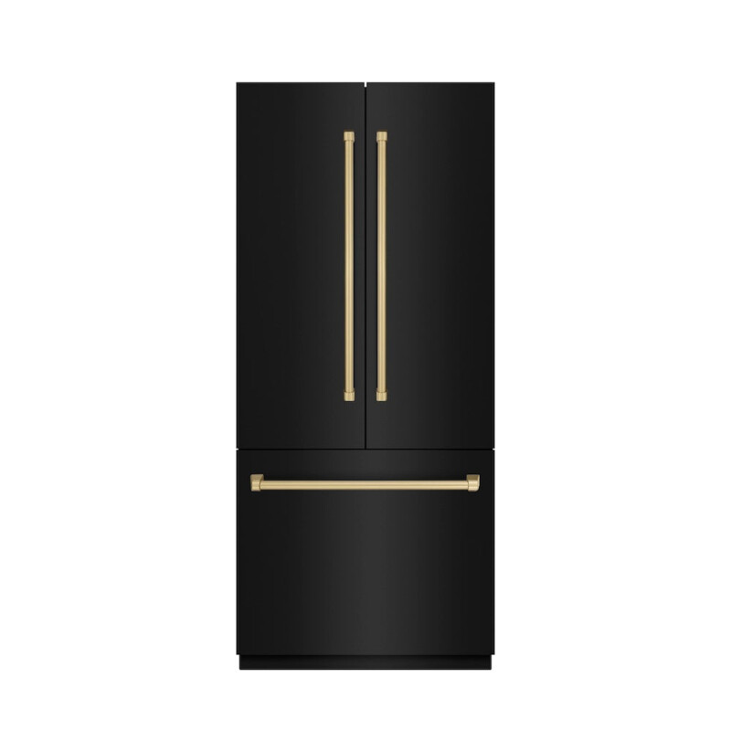 Autograph Edition 36 In. 19.6 Cu. Ft. French Door Built-in Bottom Freezer Refrigerator With Water Dispenser And Ice Maker In Black Stainless Steel With Stainless Steel Interior And Champagne SRBIVZBS36CB