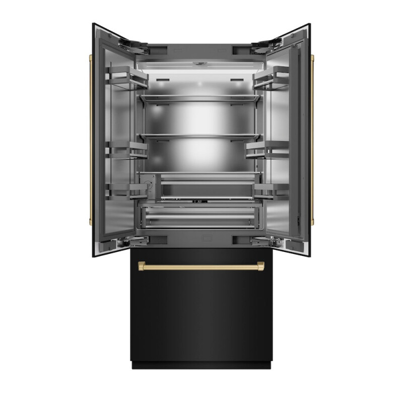 Autograph Edition 36 In. 19.6 Cu. Ft. French Door Built-in Bottom Freezer Refrigerator With Water Dispenser And Ice Maker In Black Stainless Steel With Stainless Steel Interior And Champagne SRBIVZBS36CB