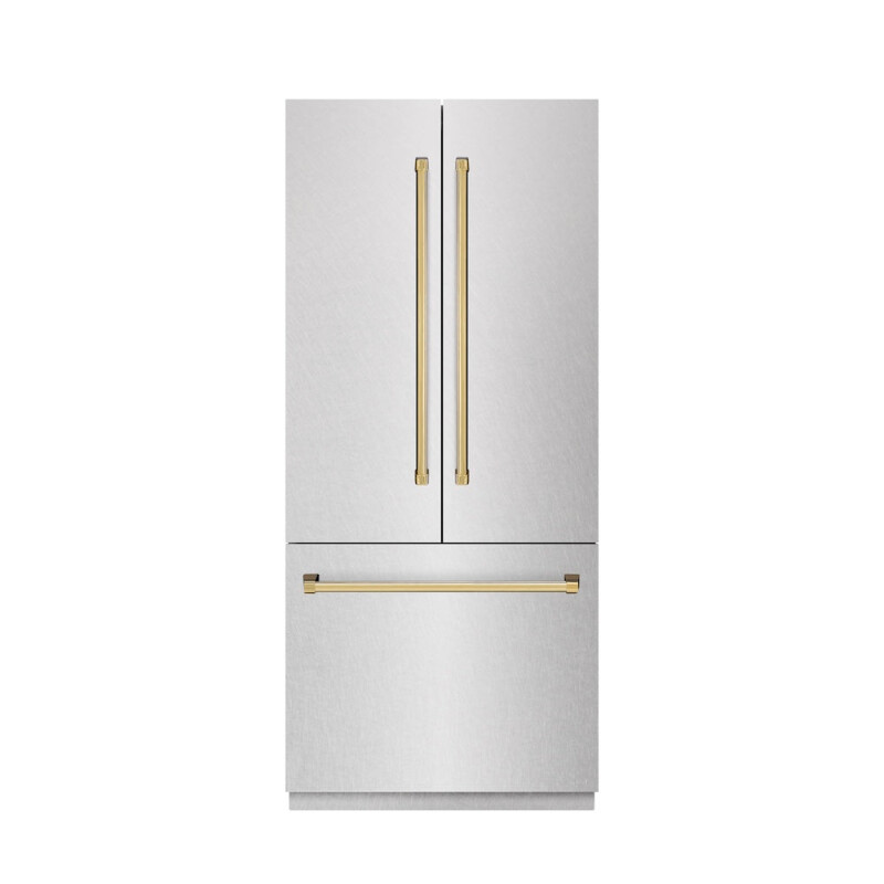 Autograph Edition 36 In. 19.6 Cu. Ft. French Door Built-in Bottom Freezer Refrigerator With Water Dispenser And Ice Maker In Satin Stainless Steel With Stainless Steel Interior And Polished G SRBIVZSN36G