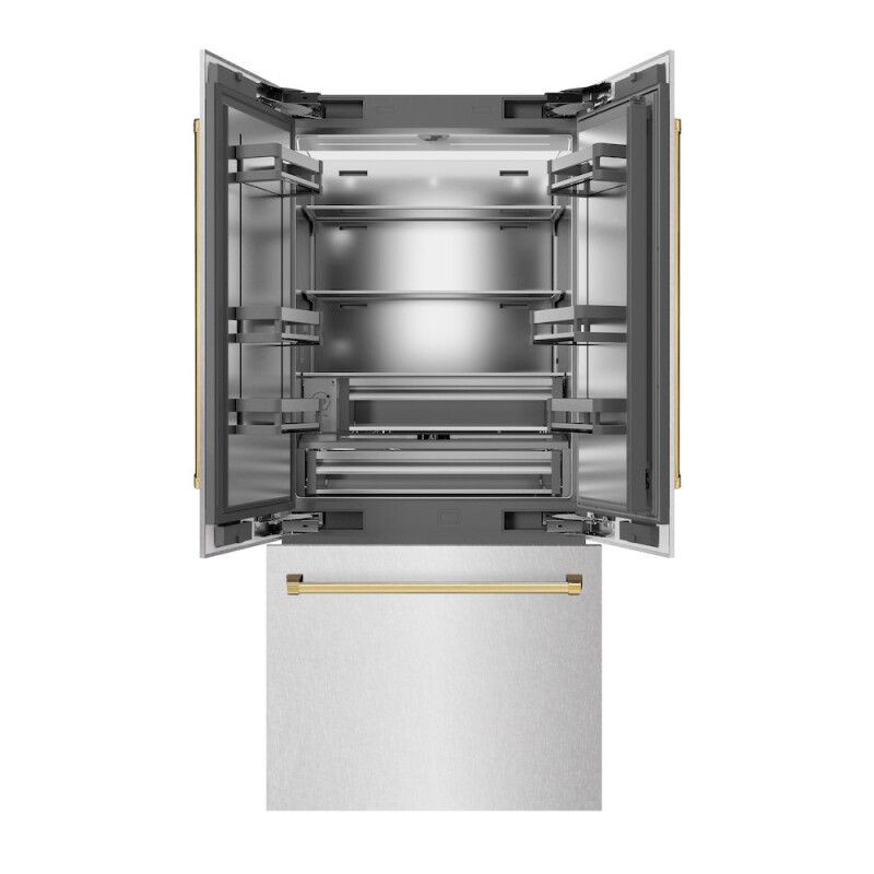 Autograph Edition 36 In. 19.6 Cu. Ft. French Door Built-in Bottom Freezer Refrigerator With Water Dispenser And Ice Maker In Satin Stainless Steel With Stainless Steel Interior And Polished G SRBIVZSN36G
