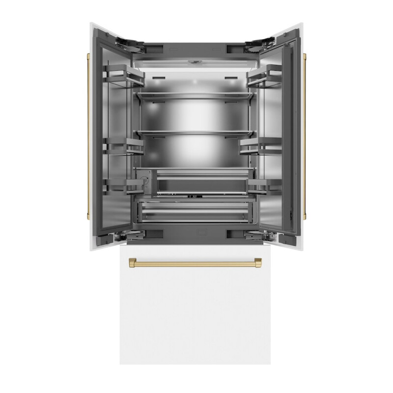 Autograph Edition 36 In. 19.6 Cu. Ft. French Door Built-in Bottom Freezer Refrigerator With Water Dispenser And Ice Maker In White Matte With Stainless Steel Interior And Champagne Bronze Acc