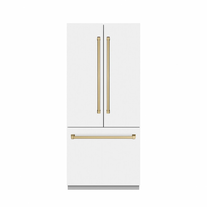 Autograph Edition 36 In. 19.6 Cu. Ft. French Door Built-in Bottom Freezer Refrigerator With Water Dispenser And Ice Maker In White Matte With Stainless Steel Interior And Champagne Bronze Acc SRBIVZWM36CB