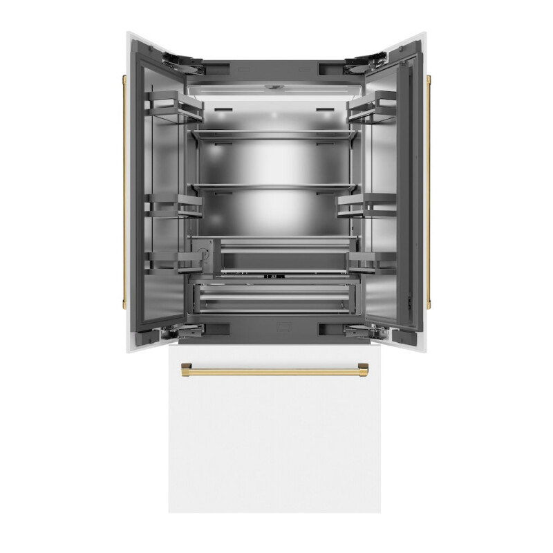 Autograph Edition 36 In. 19.6 Cu. Ft. French Door Built-in Bottom Freezer Refrigerator With Water Dispenser And Ice Maker In White Matte With Stainless Steel Interior And Polished Gold Accent