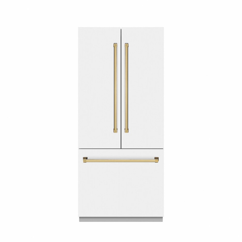 Autograph Edition 36 In. 19.6 Cu. Ft. French Door Built-in Bottom Freezer Refrigerator With Water Dispenser And Ice Maker In White Matte With Stainless Steel Interior And Polished Gold Accent SRBIVZWM36G