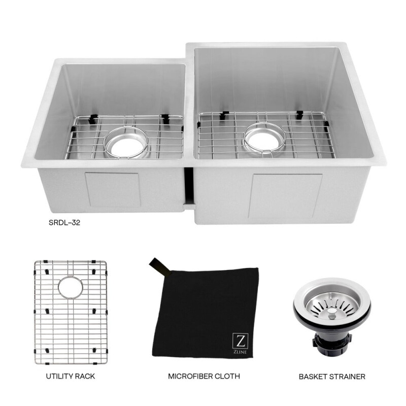 32 In. Jackson Undermount Double Bowl Stainless Steel Kitchen Sink With Bottom Grid SRDL32